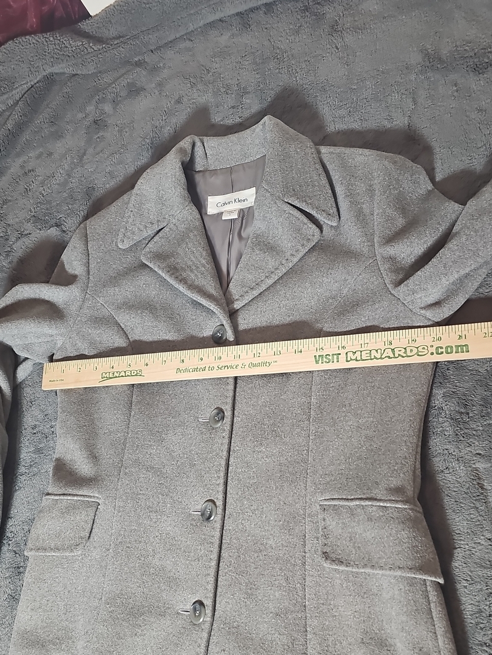 Calvin Klein Gray 65 Angora 35 Wool Blend Button Front Long Dress Coat Size 6 - Picture 8 of 9